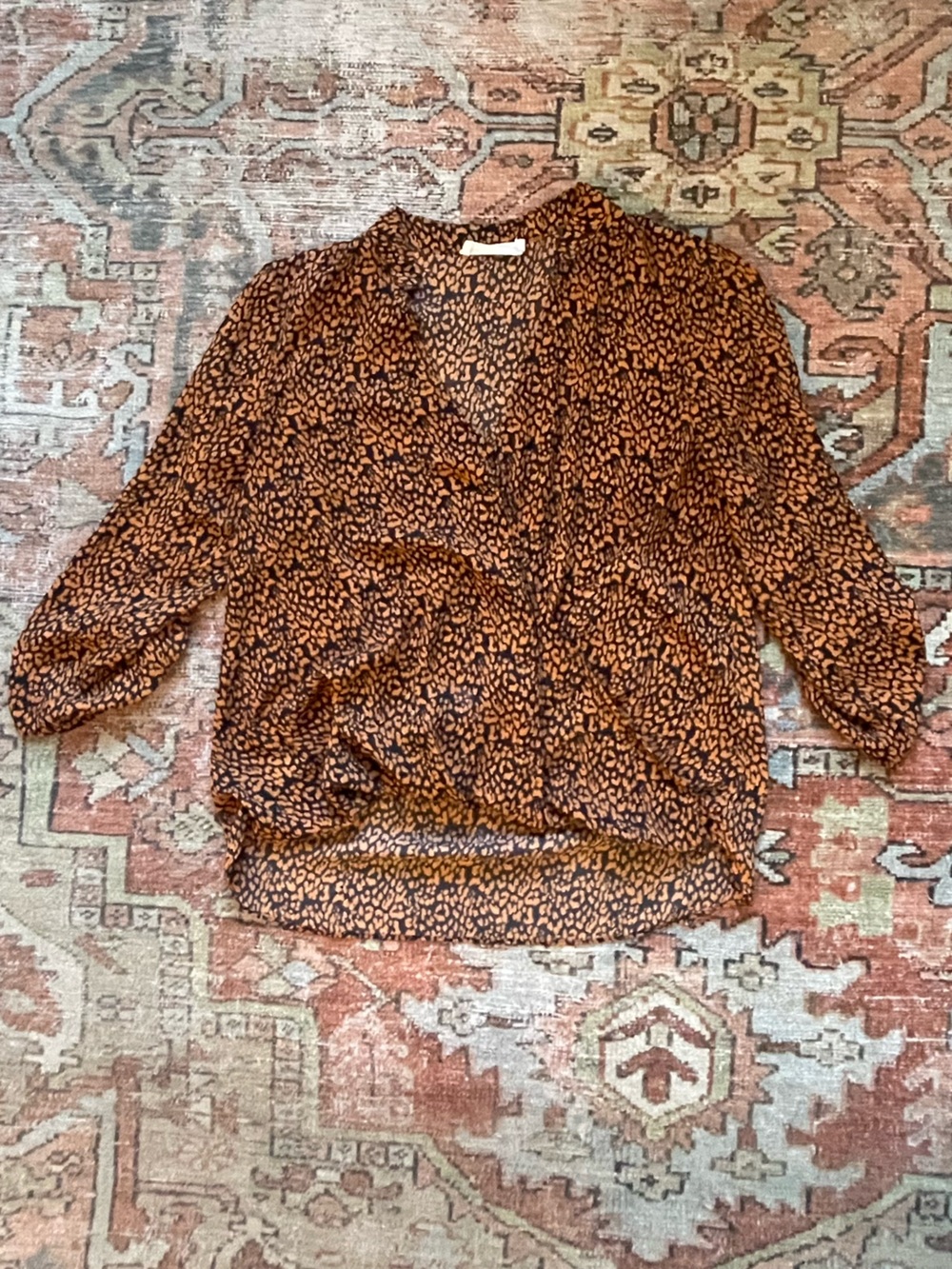 All in Favor Rust and Black Animal Print Blouse